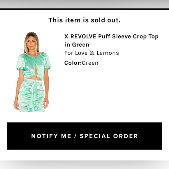 NWT For Love & Lemons X REVOLVE Puff Sleeve Satin Crop Top in Green - Picture 3 of 3